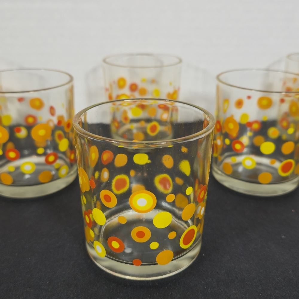 Vintage 1970's MCM Polka Dot Cocktail Drinking 10 oz Retro Glass Tumbler Orange